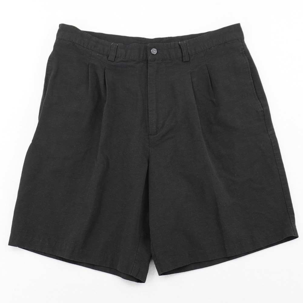 Vintage Geoffrey Beene Black Linen Blend Pleated Shorts Mens 34